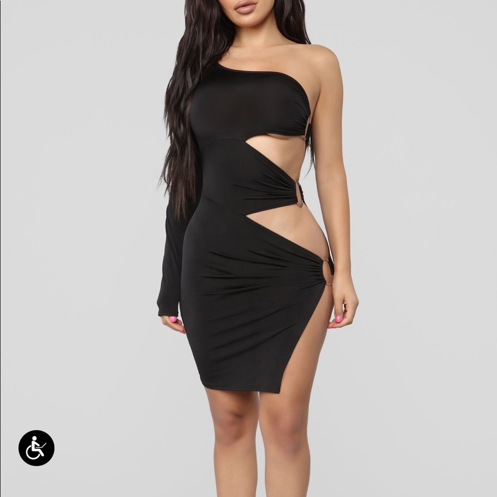 FashionNova One Shoulder Black Cut Out Dress Small